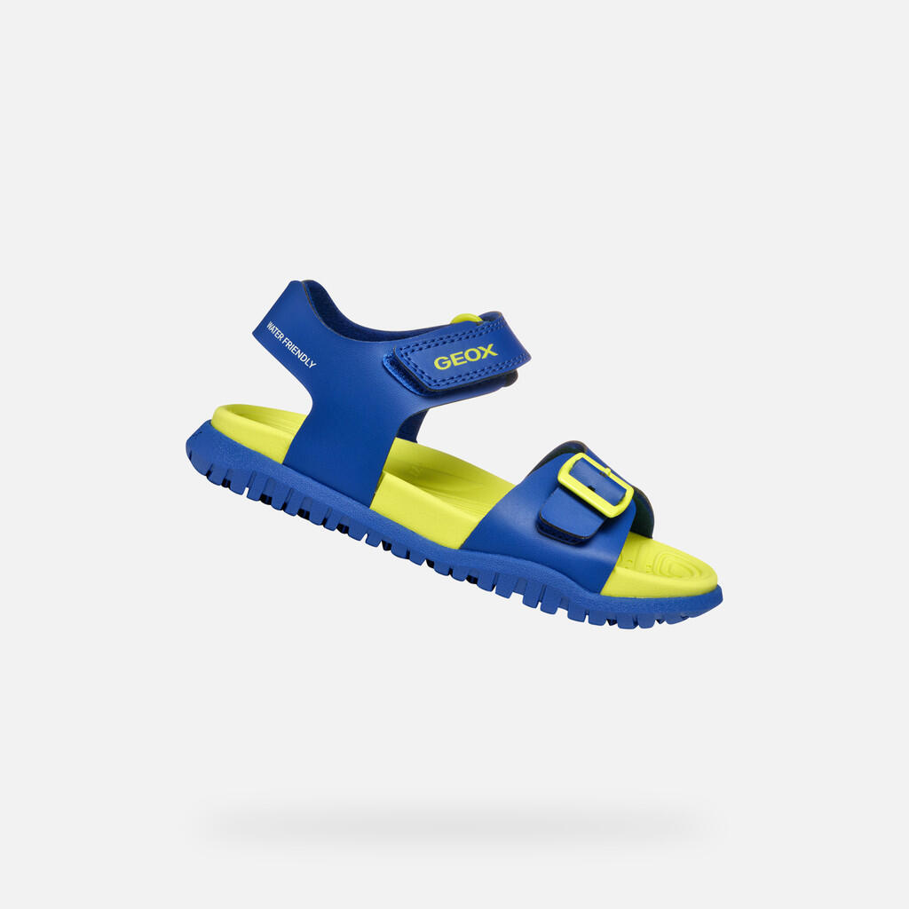 Geox - Sandales Garçon Sandal Fusbetto Junior Bleu Roi/jaune Fluo - Sandales - Bleu|jaune - 35 - Decathlon