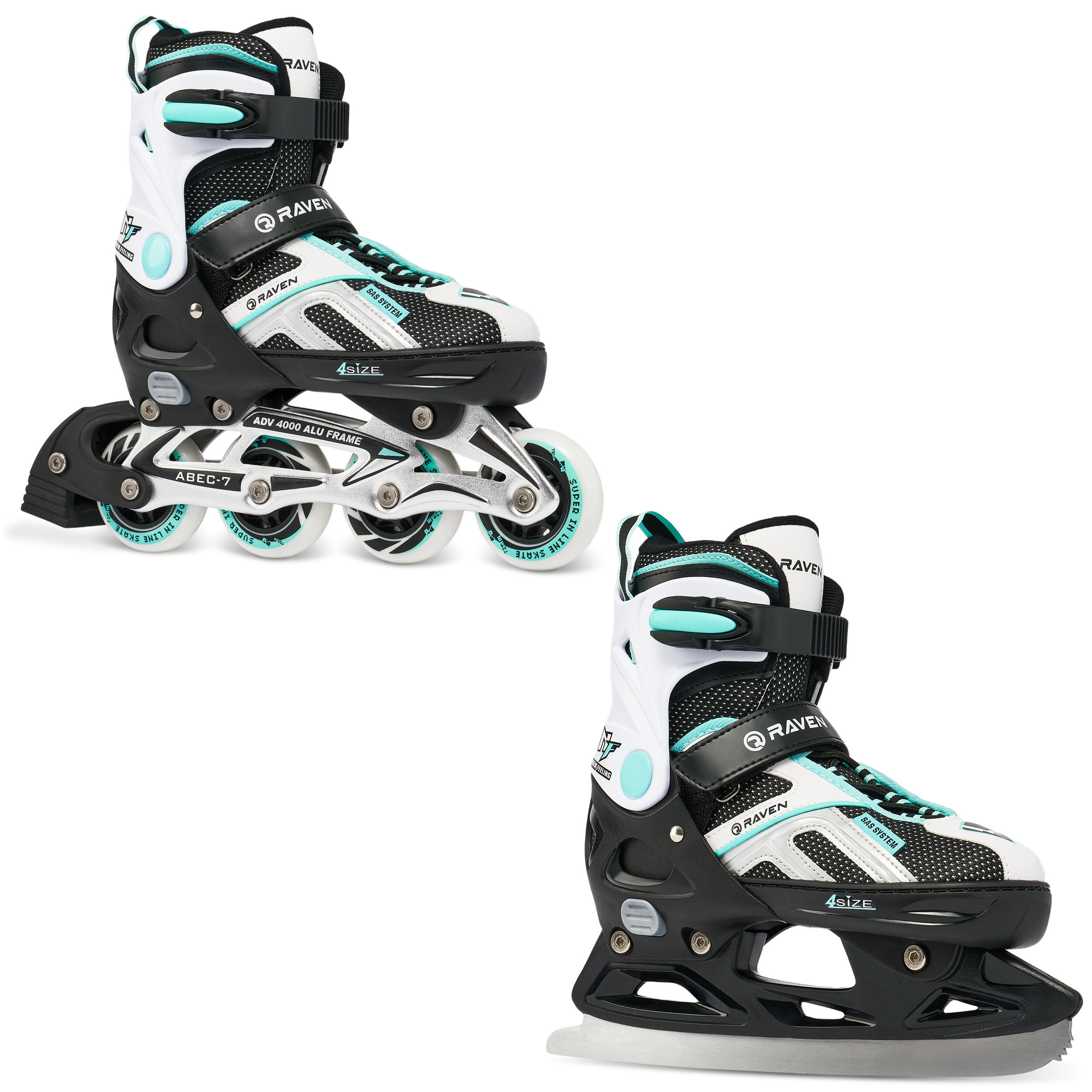 RAVEN Verstellbare Rollschuhe 2in1 Pulse Schwarz/Mint