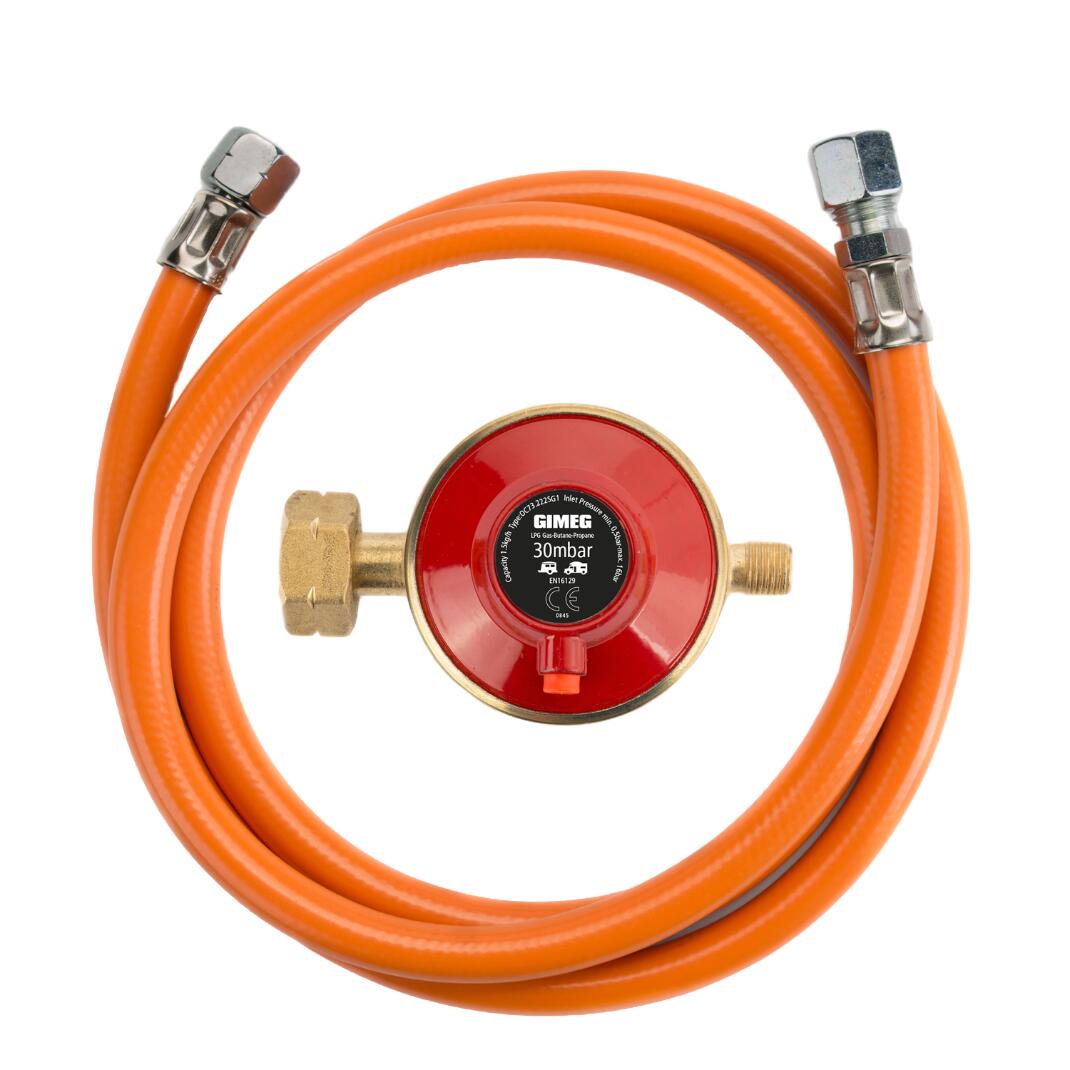 GIMEG Set hadice a regulátor tlaku plynu pojistka 30 Mbar Kombi se závitem 1/4"