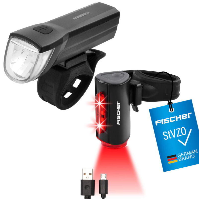 FISCHER BIKE FISCHER TWIN Akku LED USB Beleuchtungs-Set 30 Lux mit 360 Grad Rückleuchte