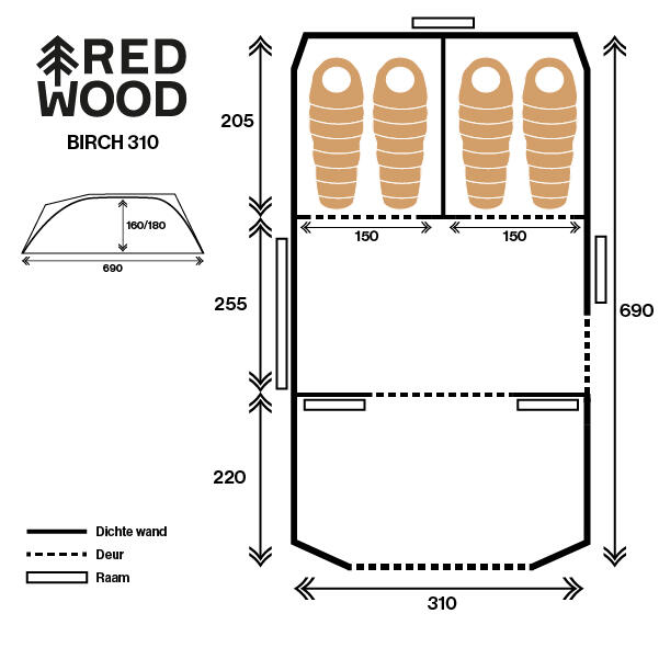 Tente familiale - Redwood - Birch 310 TC Tent - Beige - L310 x L690 x H180