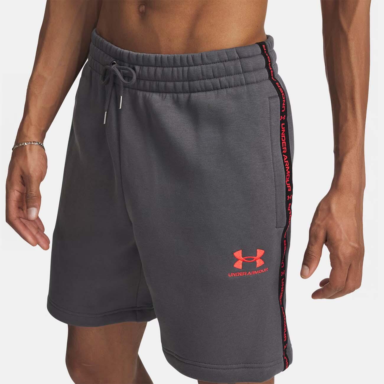 Short à bandes griffées UA Icon Fleece pour homme Under Armour Gris 3/4