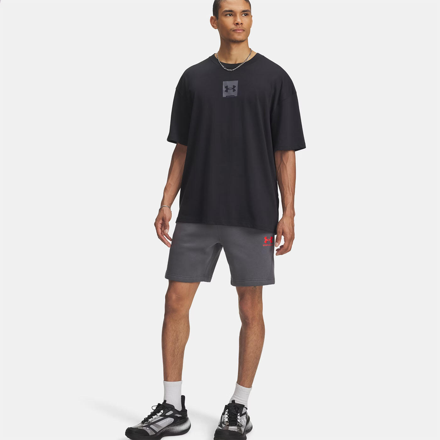 Short à bandes griffées UA Icon Fleece pour homme Under Armour Gris 4/4