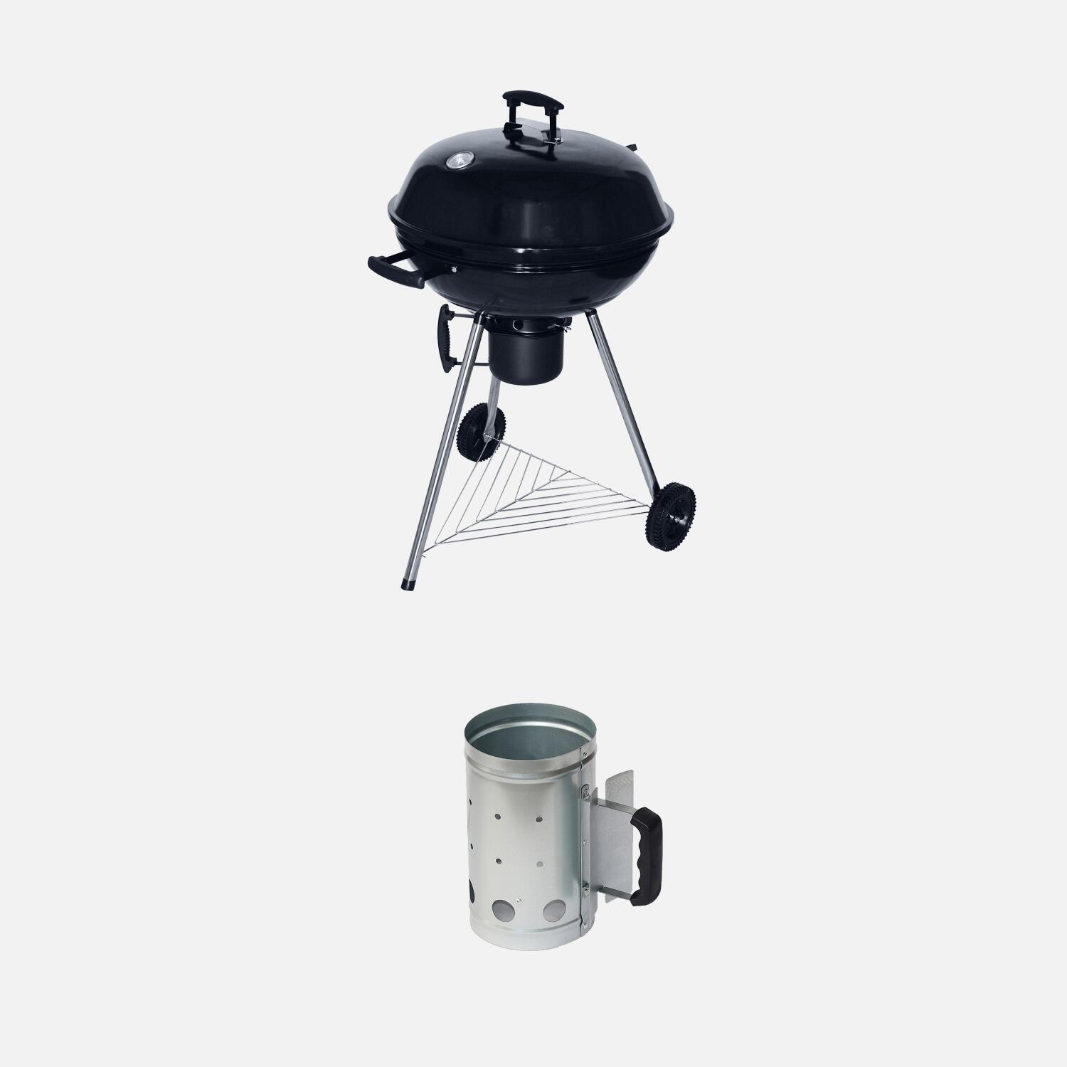 Churrasqueira de carvão vegetal com chaminé de iluminação, preto