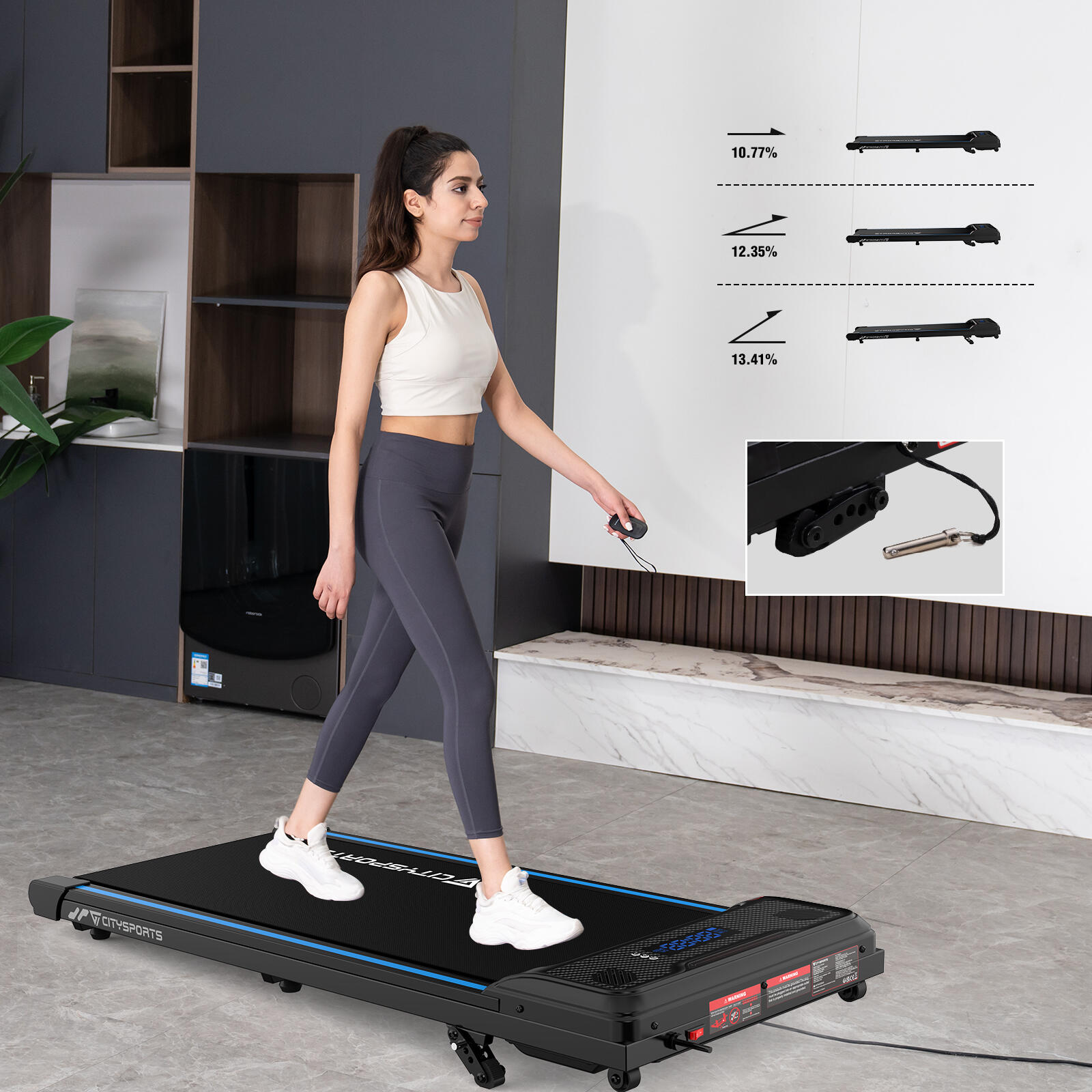 Tapis De Marche/course Pliable 3-en-1 Avec Inclinaison 0-5% - Silencieux, Pour Maison/bureau - Jusqu’à 120 Kg