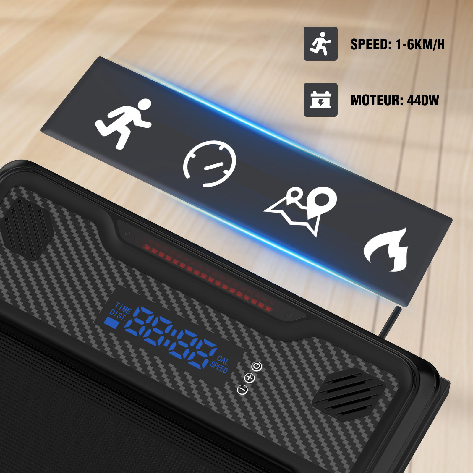 Laufband Bis zu 13.41% neigbar-3 Positionen.6.0km/h,LED-Licht,Schwarz/Blau 5/7