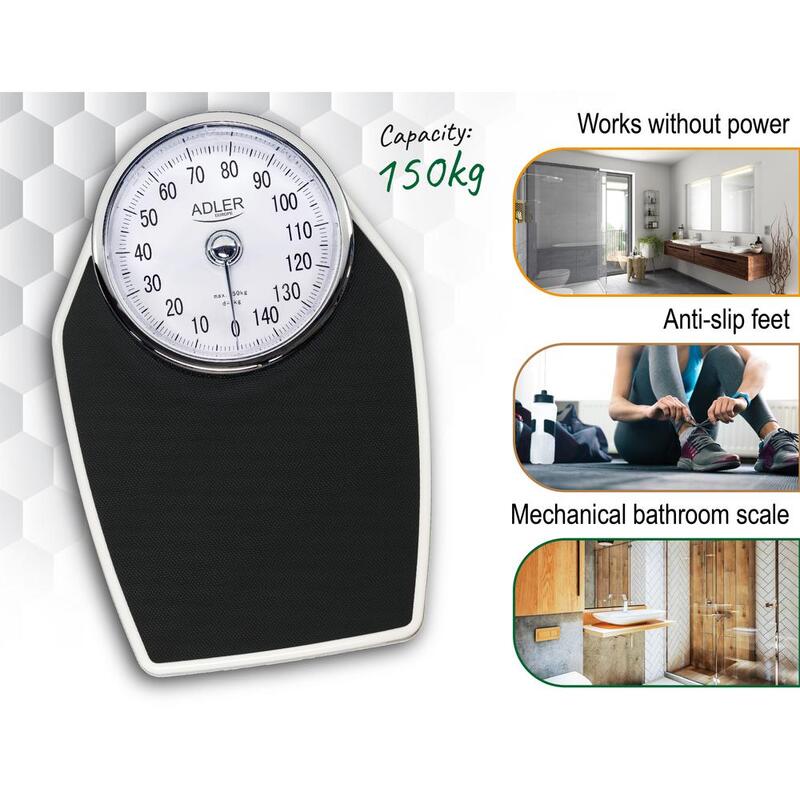 Cantar de baie mecanic Adler AD 8177, max 150 kg, 1 kg acuratete (Negru)