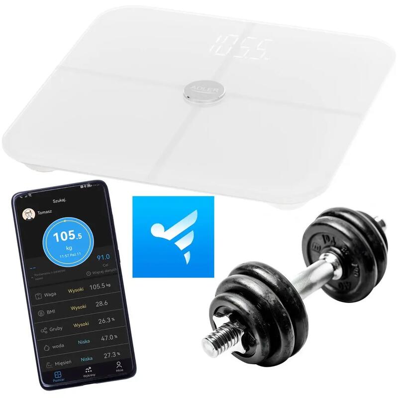 Cantar de baie Adler AD 8187, max 180 kg, Ecran LED, Masurare BMI (Alb)