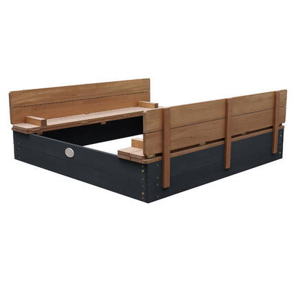 Ella Sandkasten aus Holz mit Deckel und Sitzbank, Braun/Grau, 100 x 95 cm