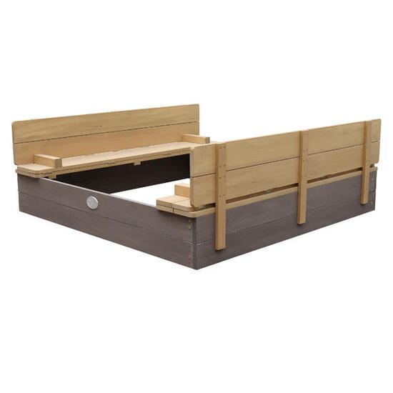 Ella Sandkasten aus Holz mit Deckel und Sitzbank, Braun/Grau, 100 x 95 cm