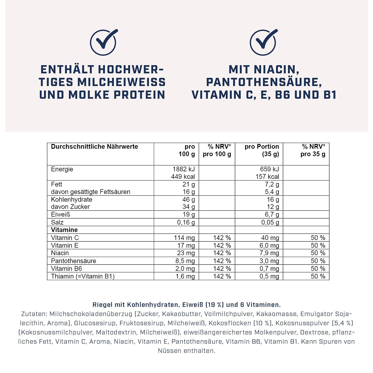 Fitness Bar Kokos, Energieriegel, Kohlenhydrate, Eiweiß & Vitamine, 24 x 35 g 4/6