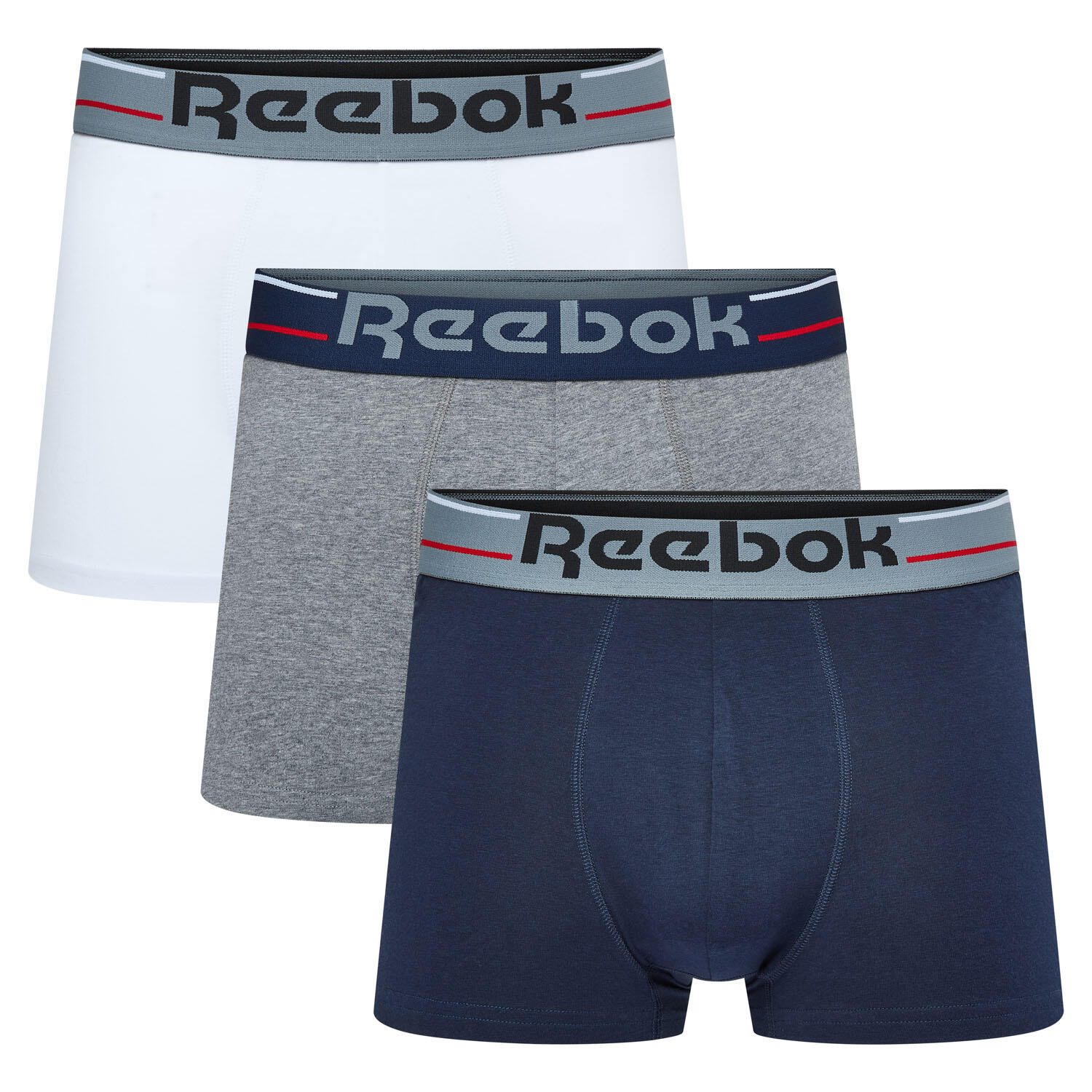 REEBOK Mens Reebok 3 pack Michael trunks Vector Navy/Grey Marl/White