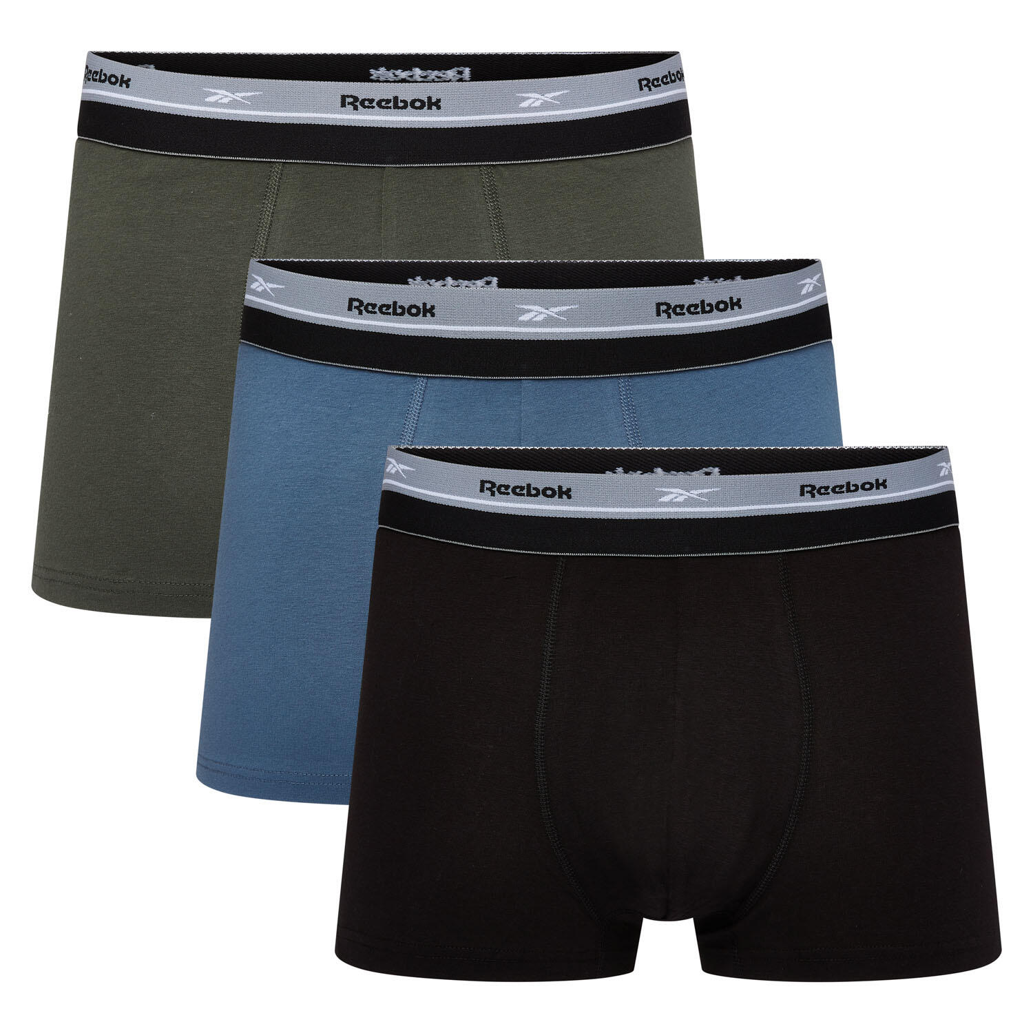 REEBOK Mens Reebok 3 pack Mika trunks Black/Shadow/Grit Green