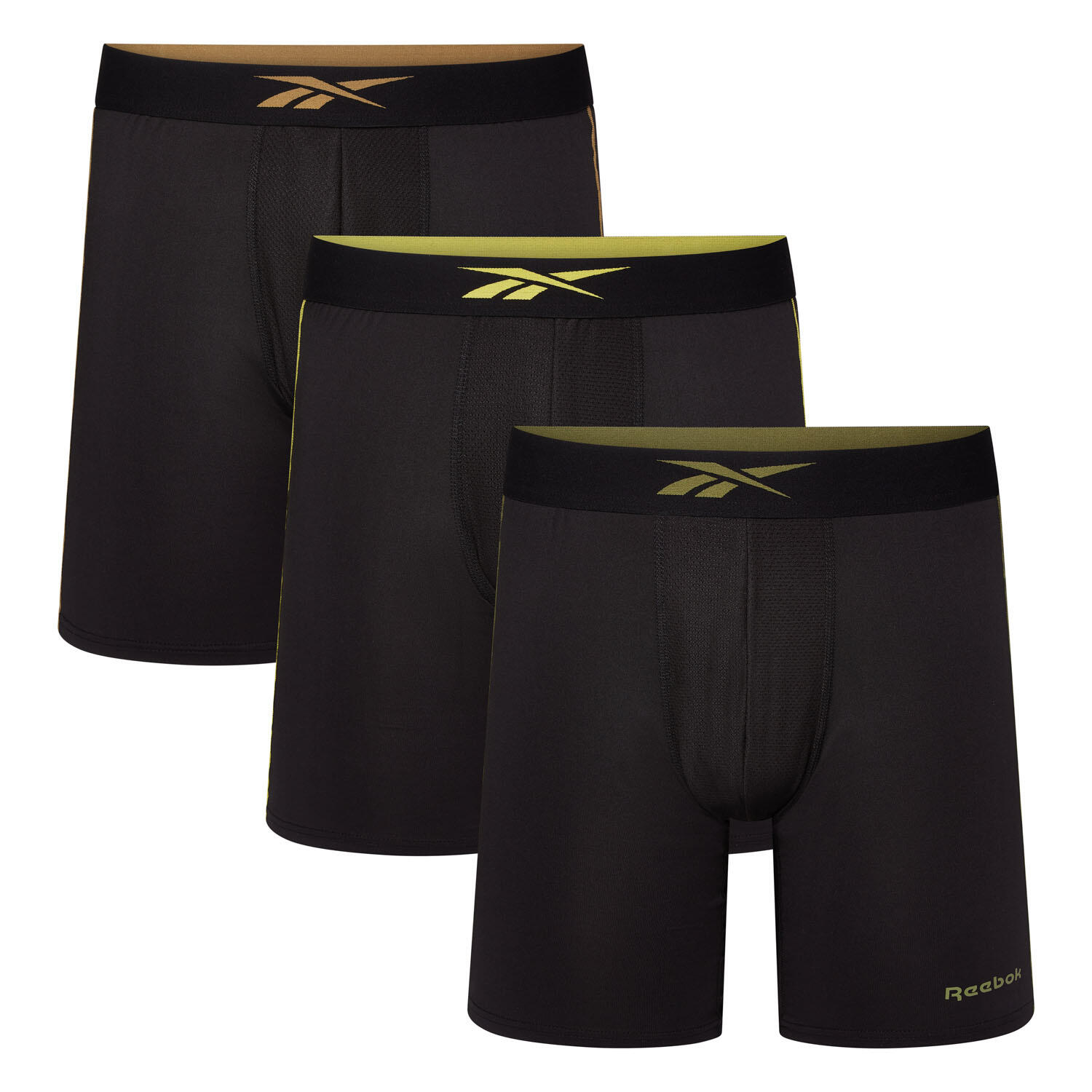 REEBOK Mens Reebok 3 pack Hutton sports trunks long Black
