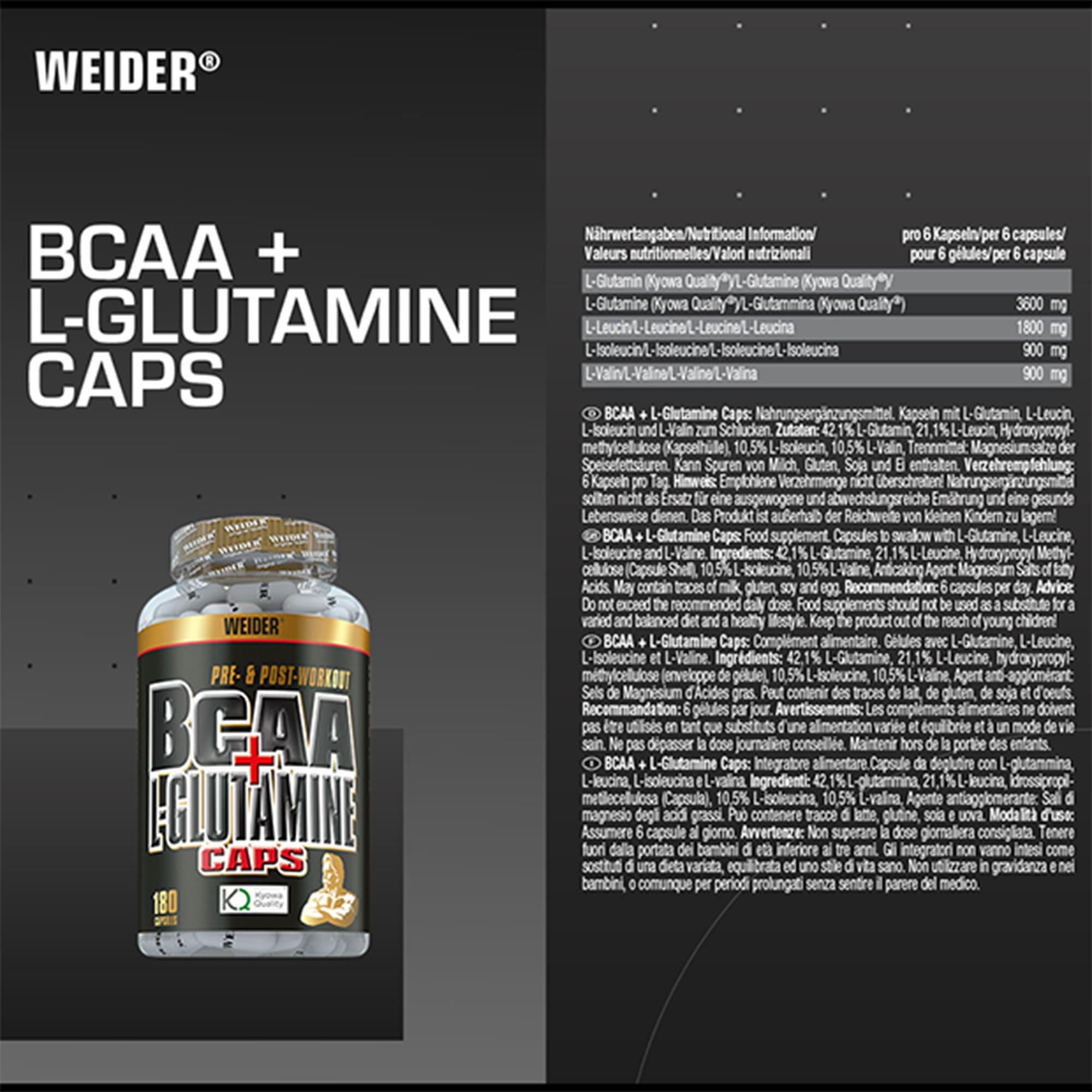 Weider BCAA + L-Glutamine (180 Caps) Unflavoured - Aminozuren - BCAA 7/7