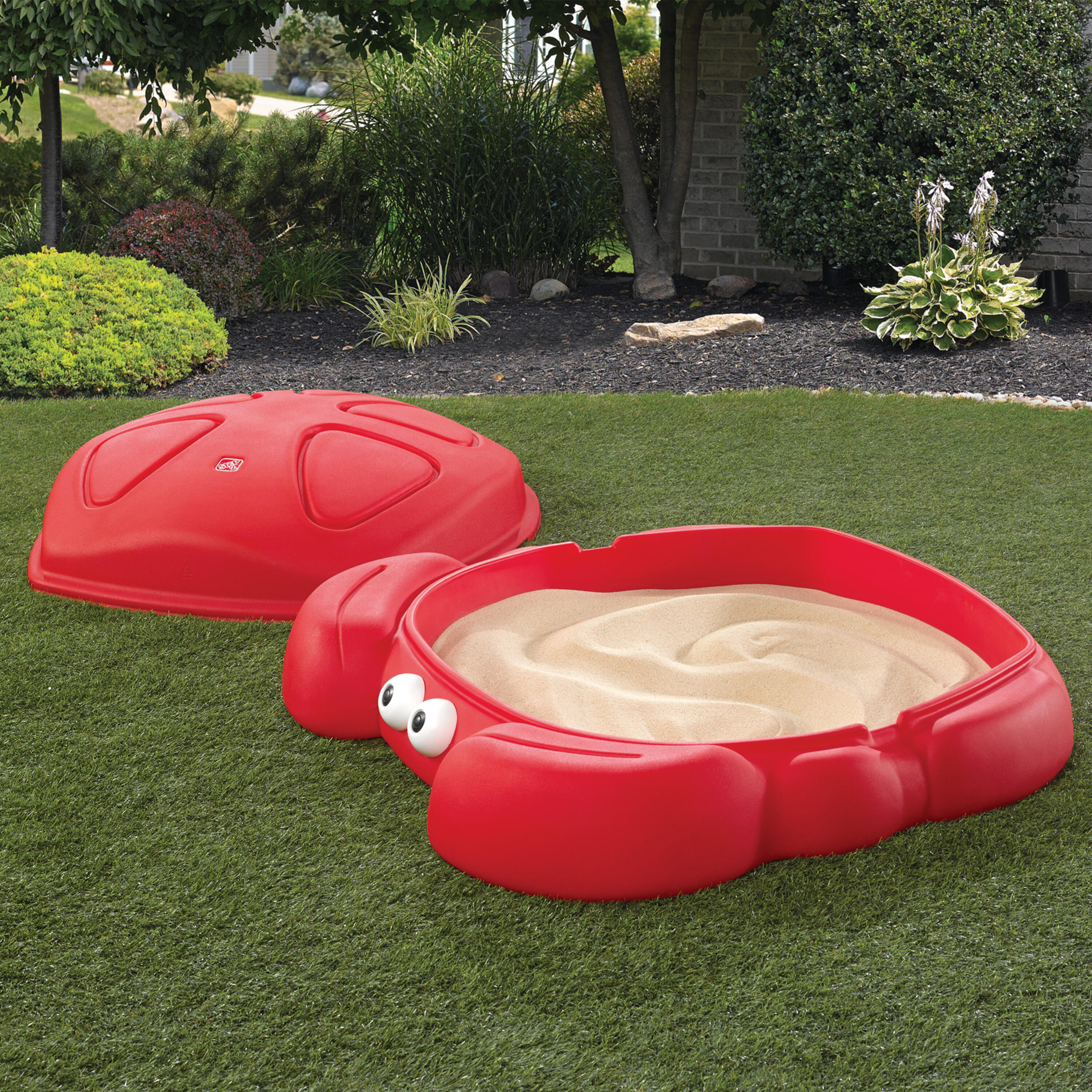 Crabbie Sandkasten Rot mit Deckel und 2 Sitzen, 92,7 x 91,4 x 19 cm 6/7