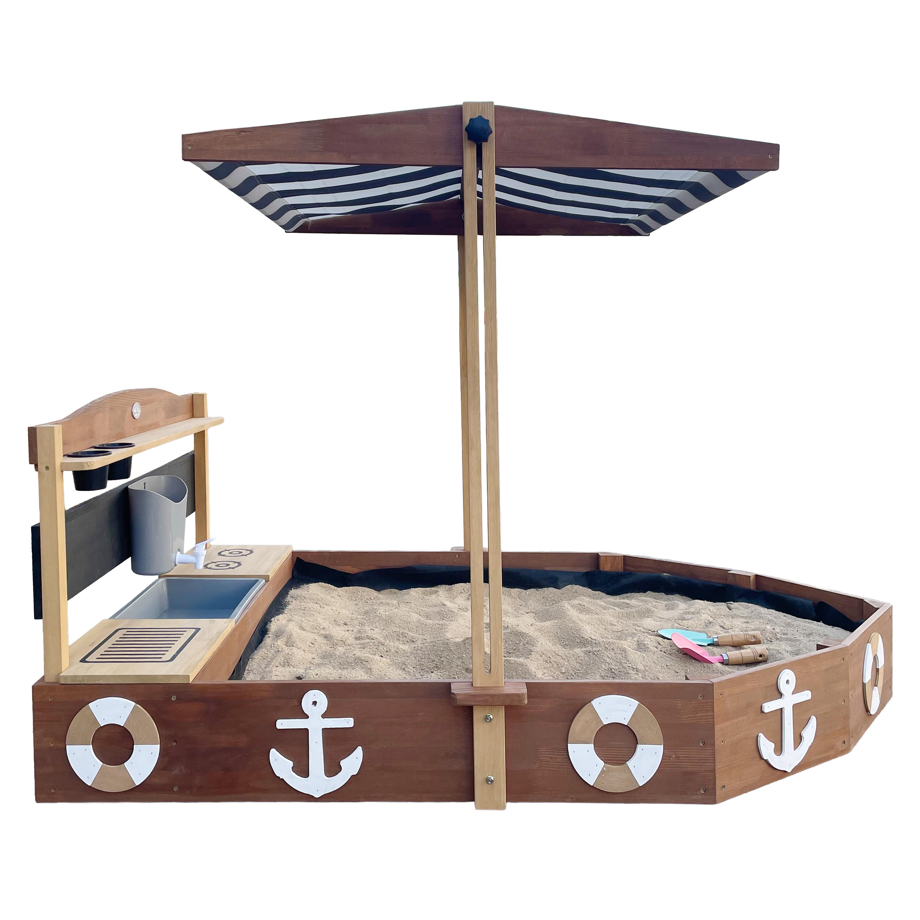 Arenero para ninos barco con cocina y techo, 160x100 cm, Dora, antracita 5/7