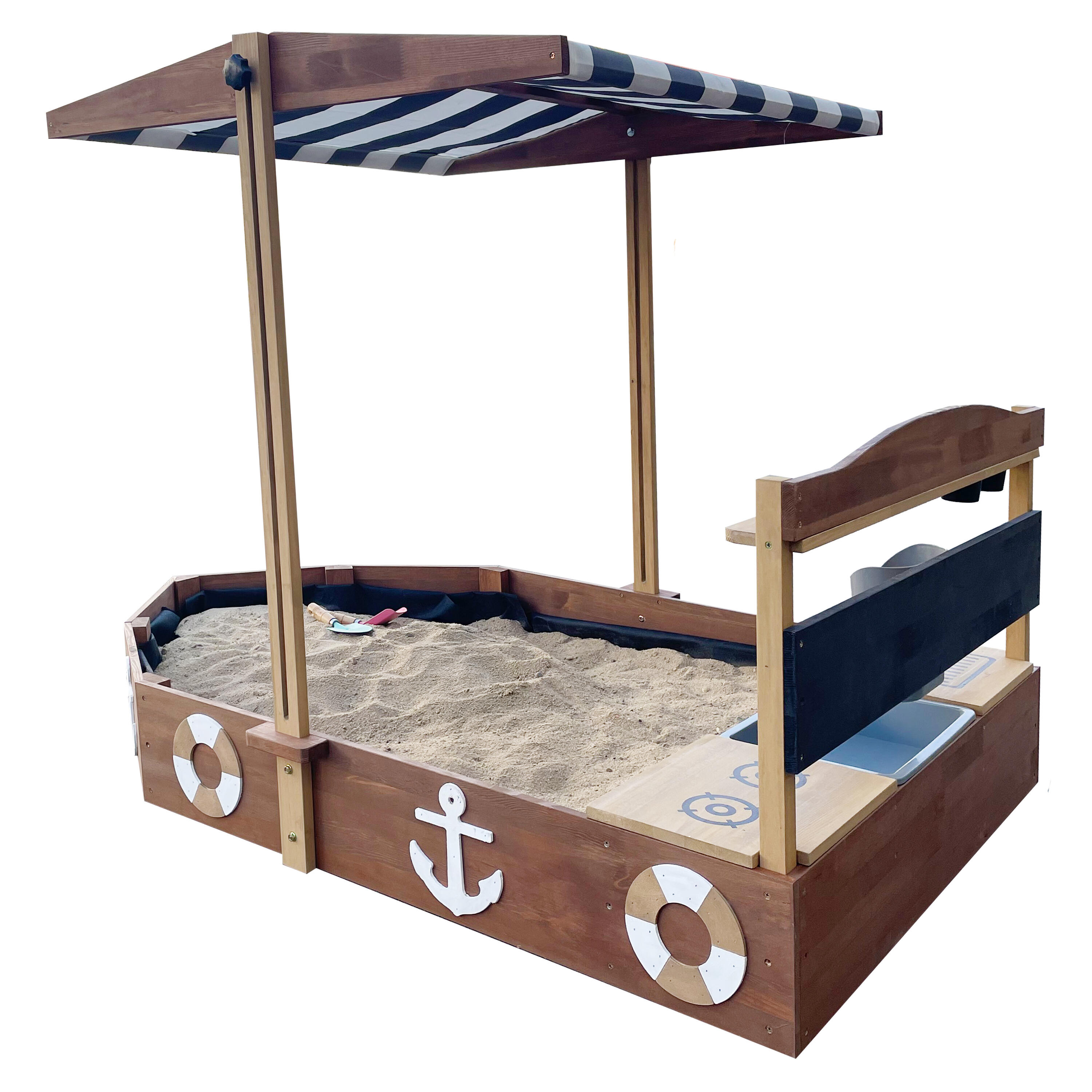 Arenero para ninos barco con cocina y techo, 160x100 cm, Dora, antracita 2/7
