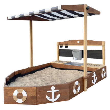 Bac à sable Bateau avec cuisine et toit, 160 x 100 cm, Dora, anthracite/marron