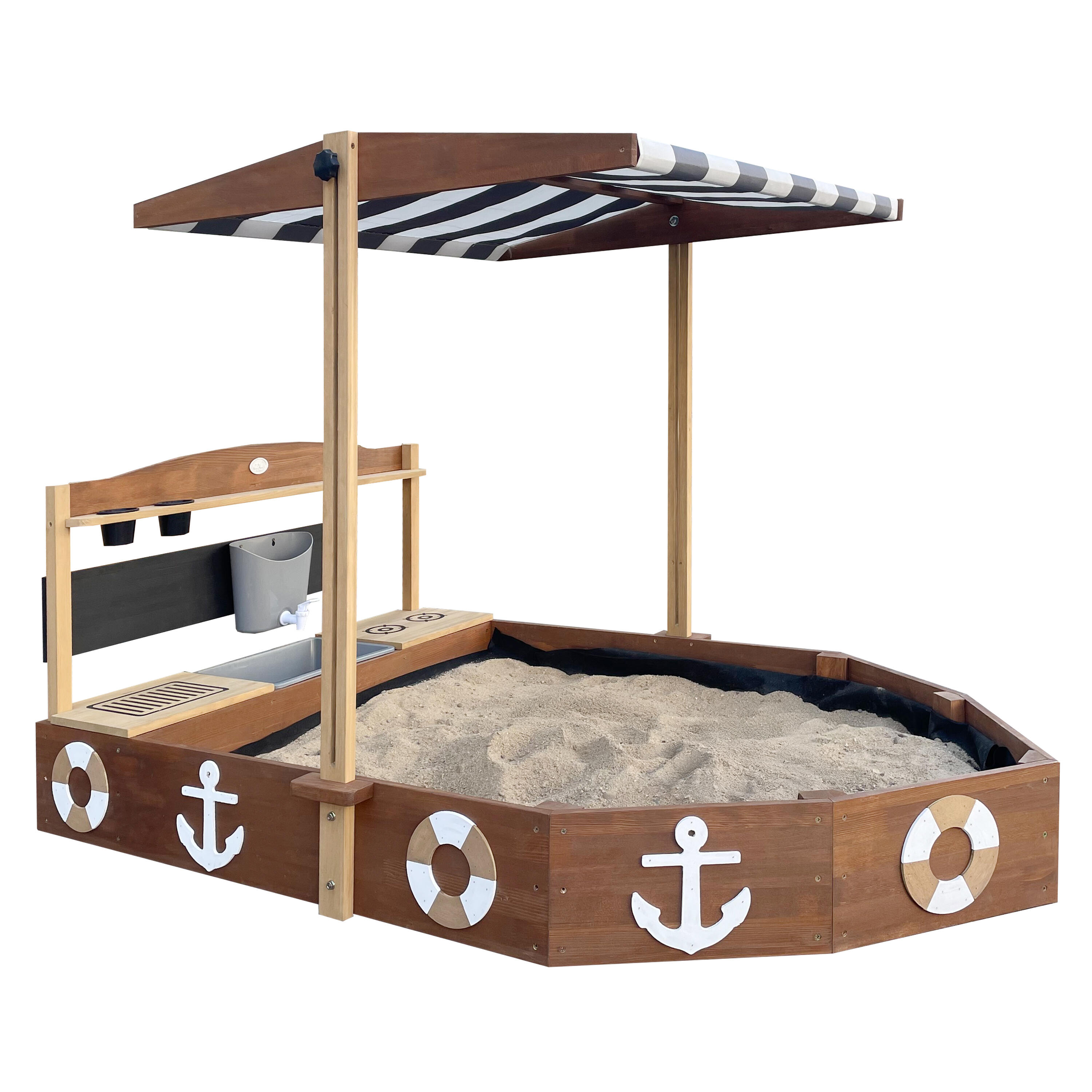 Arenero para ninos barco con cocina y techo, 160x100 cm, Dora, antracita 6/7