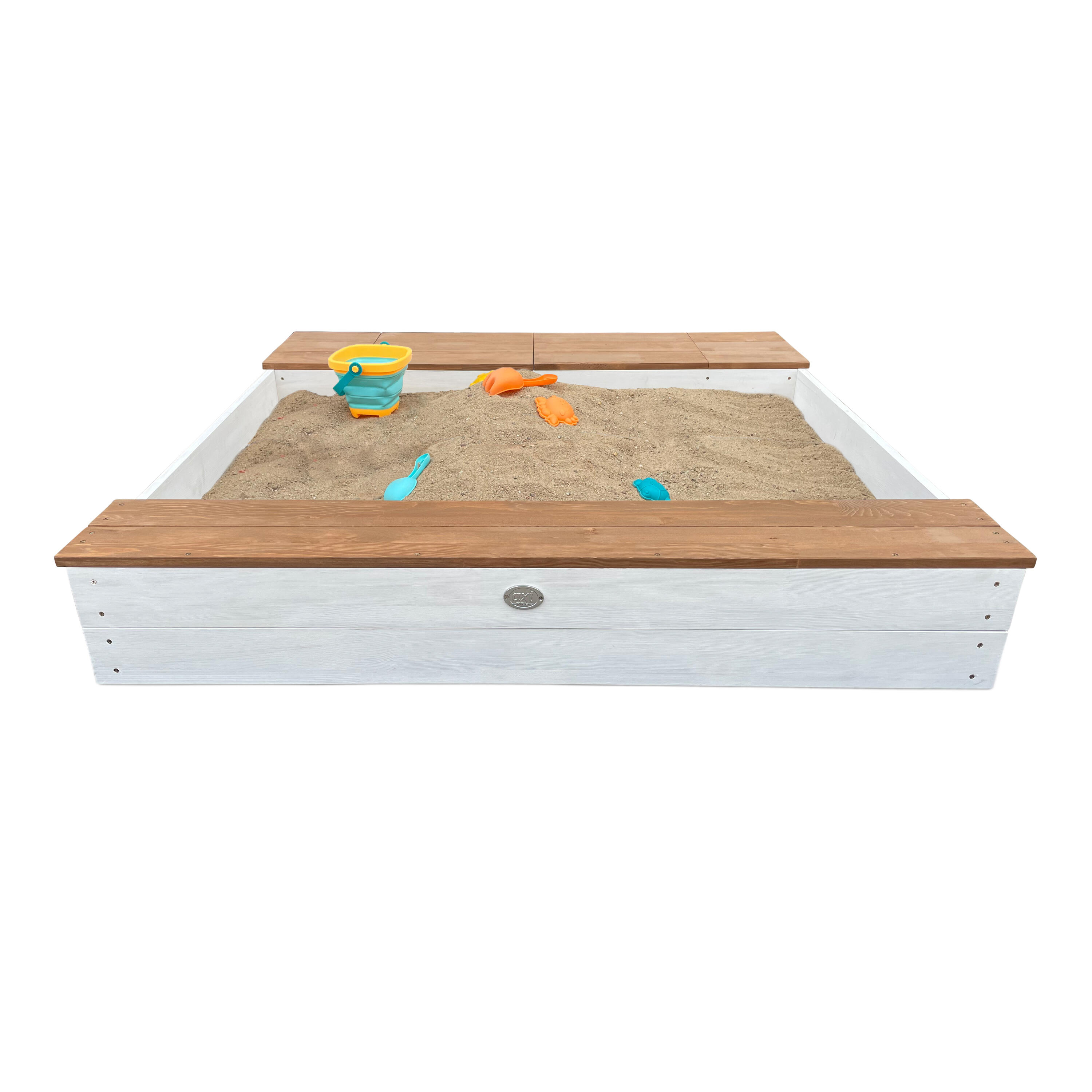 Evy Sandkasten Weiß/Braun, Holz, Wasserbecken und Stauraum, 119 x 117 cm 5/7