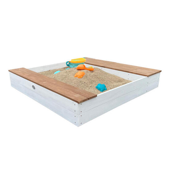 Bac à sable avec récipients et rangement, 119 x 117 cm, Evy, Blanc/Marron
