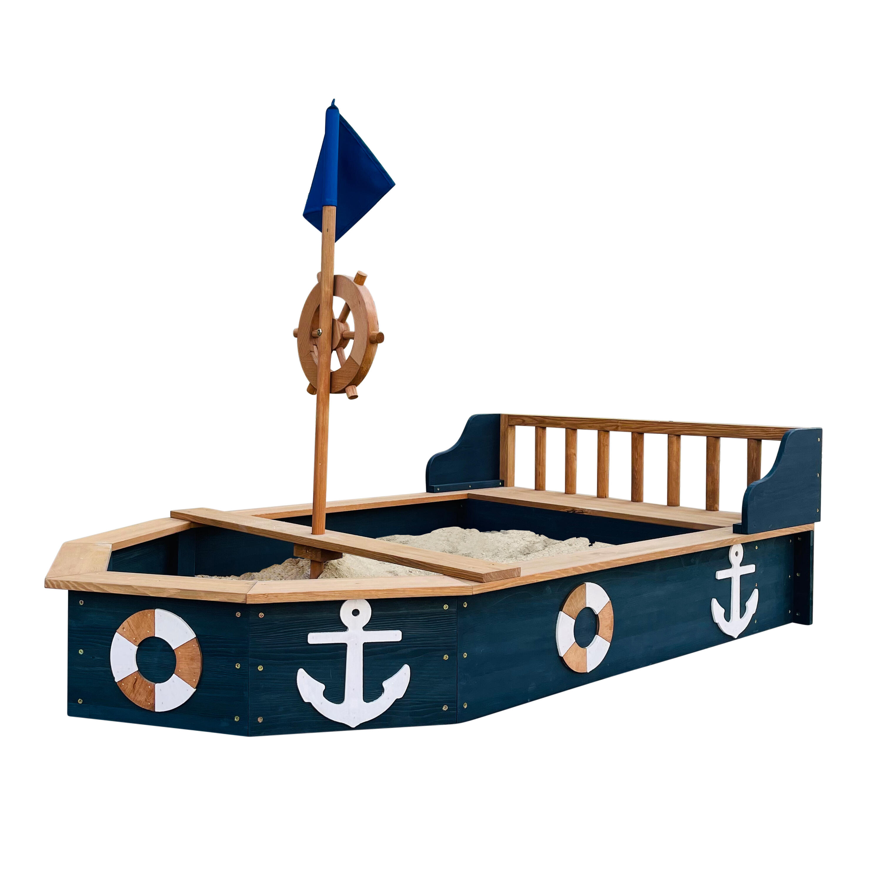 Bac à sable Bateau Doris 153 x 90 x 100 cm - Banc de rangement, Gris 1/7