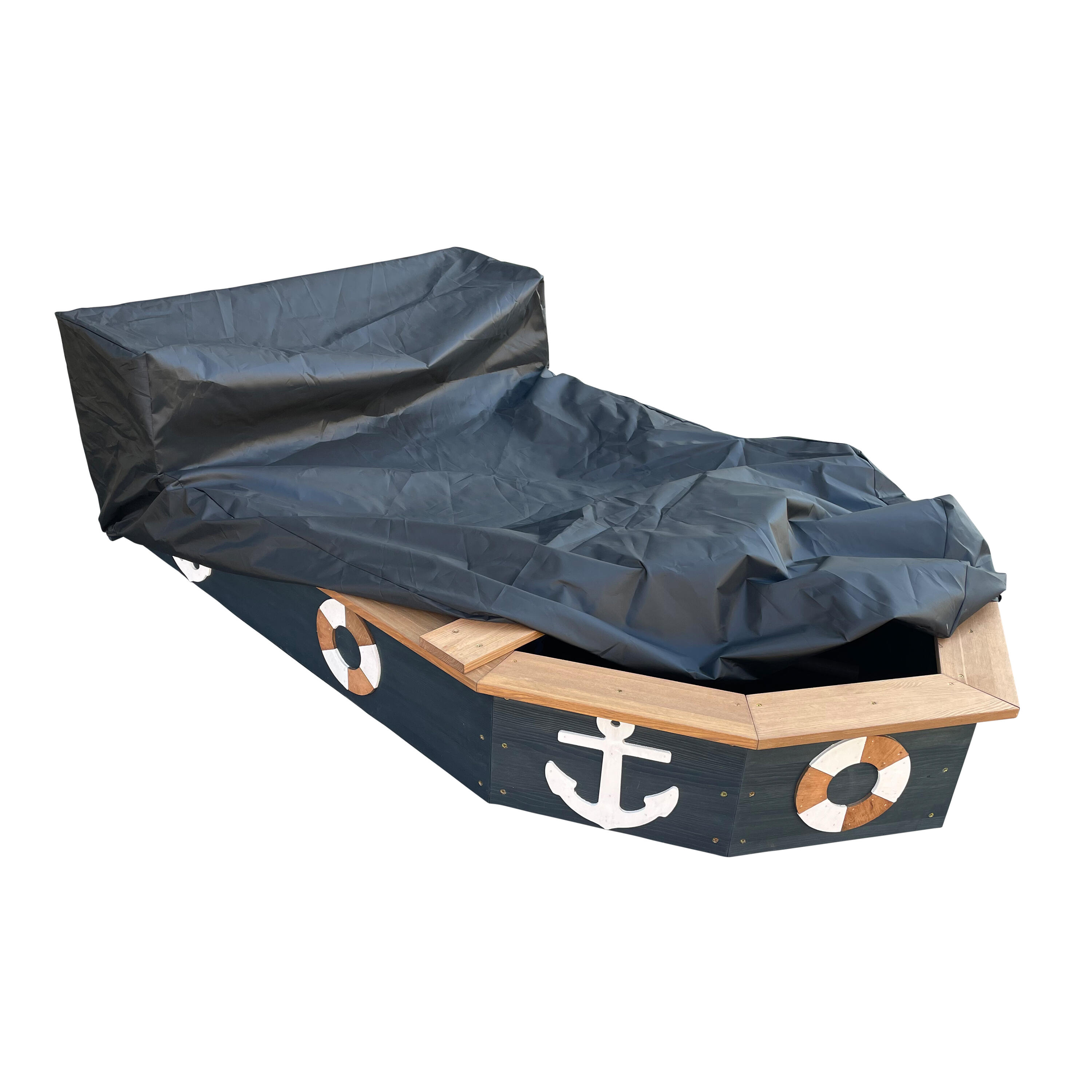 Bac à sable Bateau Doris 153 x 90 x 100 cm - Banc de rangement, Gris 5/7