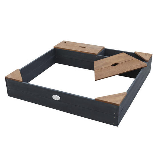 Amy Sandkasten mit Sitzbank und Stauraum, Anthrazit/Braun, 115 x 115 cm