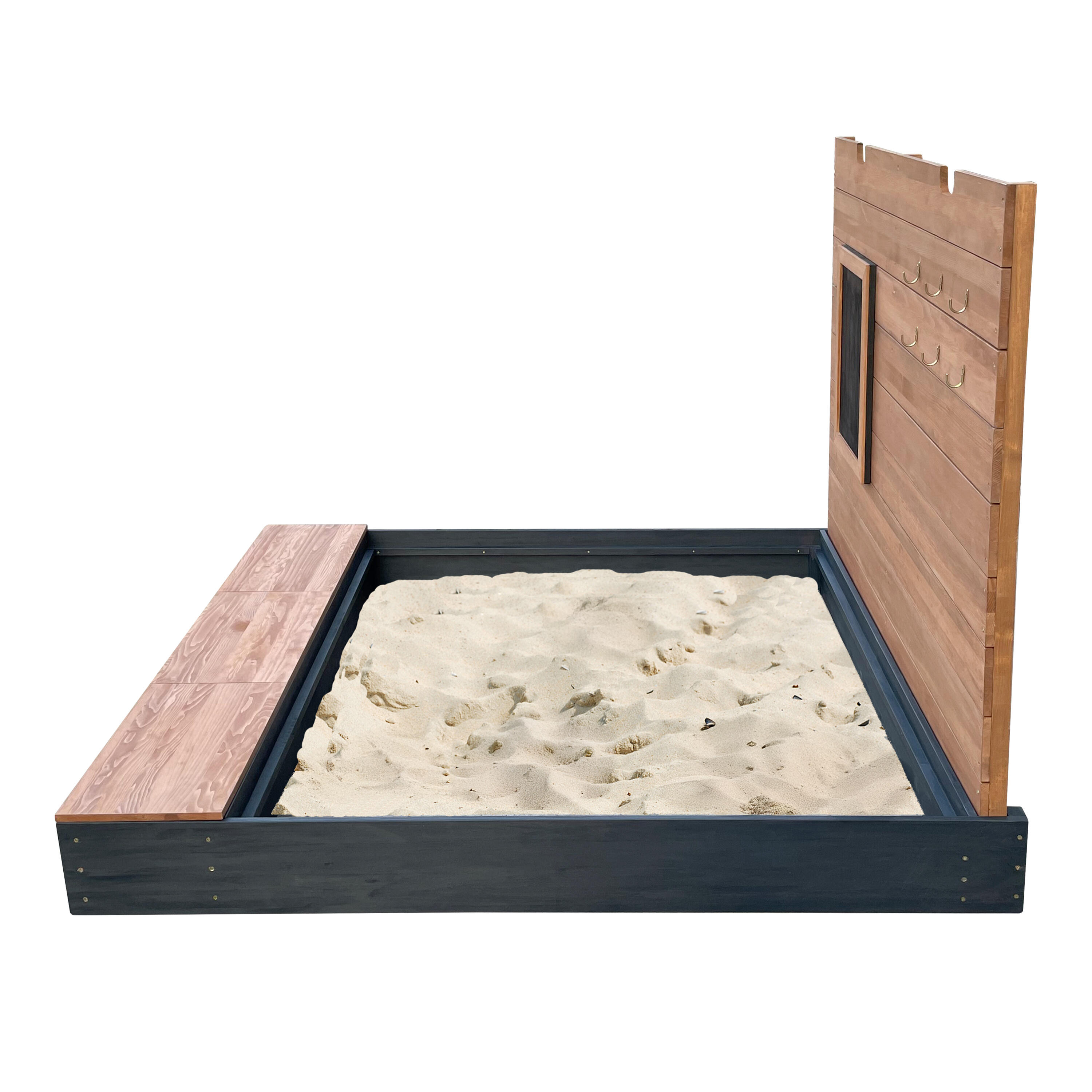 Mandy XXL Houten Zandbak, Bank, Opbergruimte, Bord, 160 x 151 x