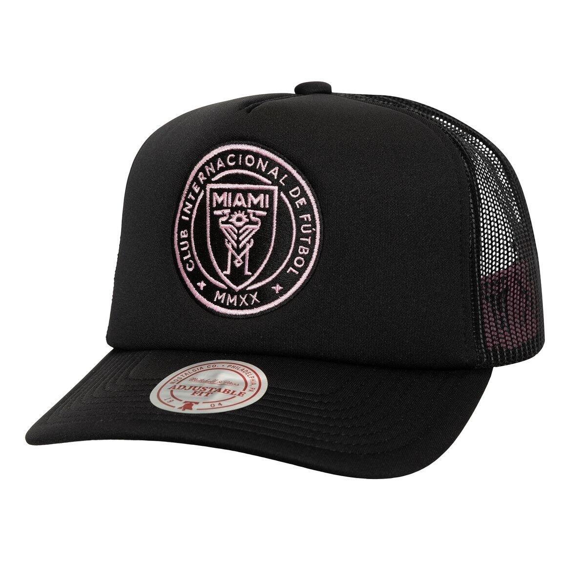 Czapka z daszkiem męska piłkarska Mitchell & Ness Inter Miami CF Trucker czarna 1/2
