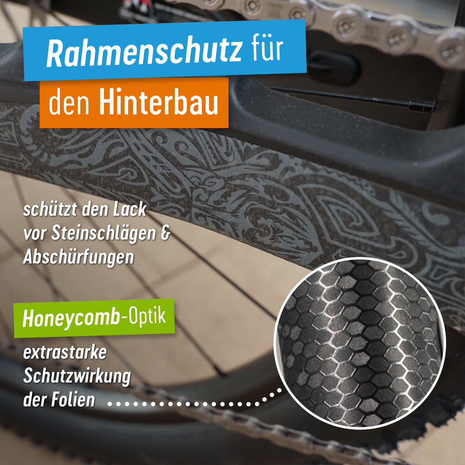 Fahrrad Schutzfolie Aufkleber für den Hinterbau matt Kratz- & Steinschlagschutz 2/5