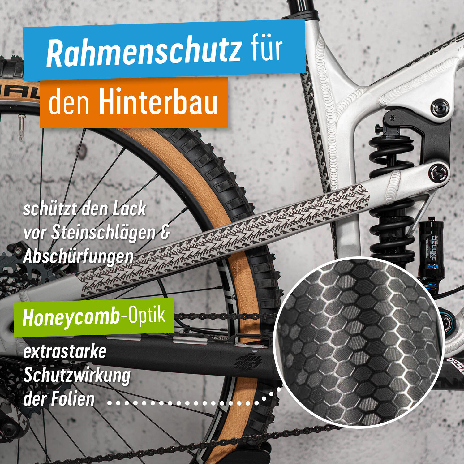 Fahrrad Schutzfolie Aufkleber für den Hinterbau matt Kratz- & Steinschlagschutz 2/5