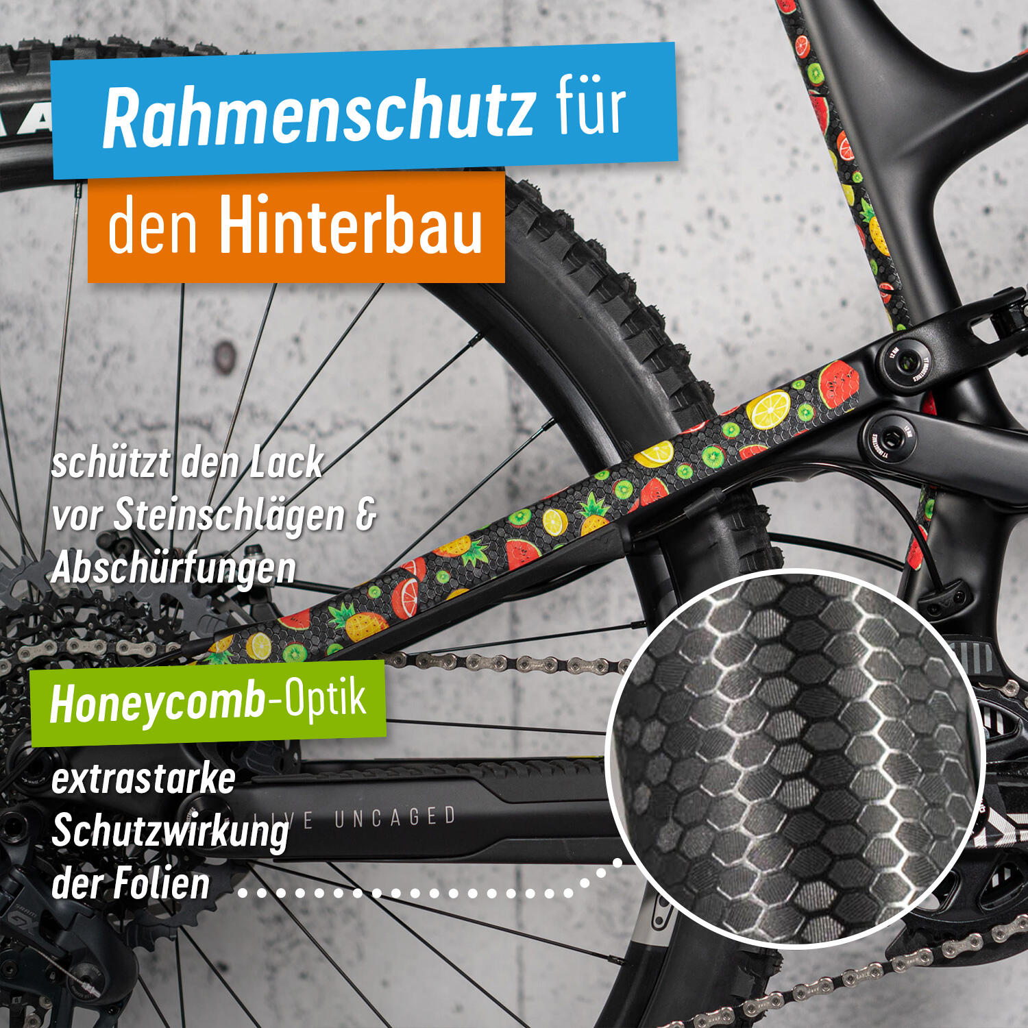 Fahrrad Schutzfolie Aufkleber für den Hinterbau matt Kratz- & Steinschlagschutz 2/5