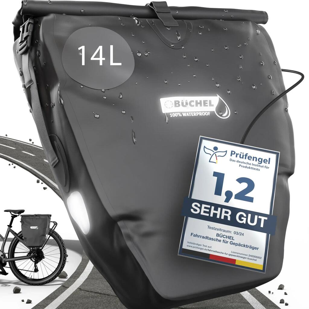 Büchel 25.4 L Waterproof Single Bike Pannier, PVC, Black.