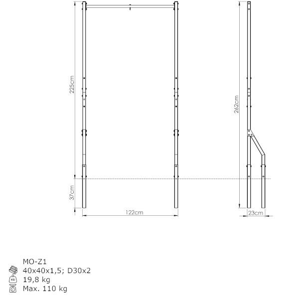 Barra per trazioni esterna con supporto per sacca Outdoor MO-Z1 7/7
