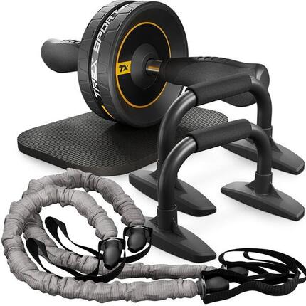 Bauchmuskel-Trainingsset Trex Sport 4in1: Ab-Roller Push-up-Griffe Matte Bänder