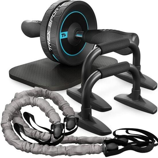 Bauchmuskel-Trainingsset Trex Sport 4in1: Ab-Roller Push-up-Griffe Matte Bänder