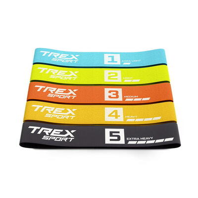 Set 5 bande fitness in tessuto Trex Sport mini band 25–25 kg