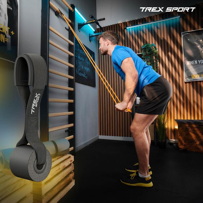 Set 3 benzi rezistență Trex Sport Neon cu ancoră, rezistență 2–30 kg