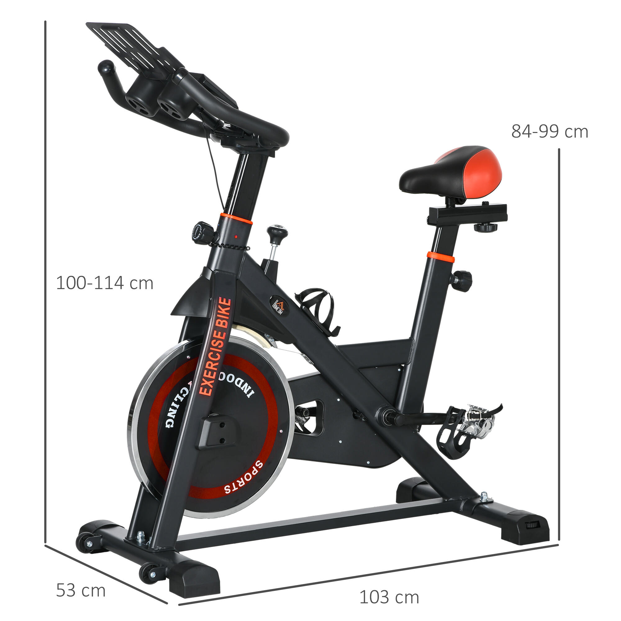 Bicicleta Estática HOMCOM 103x53x114 cm Rojo 3/5