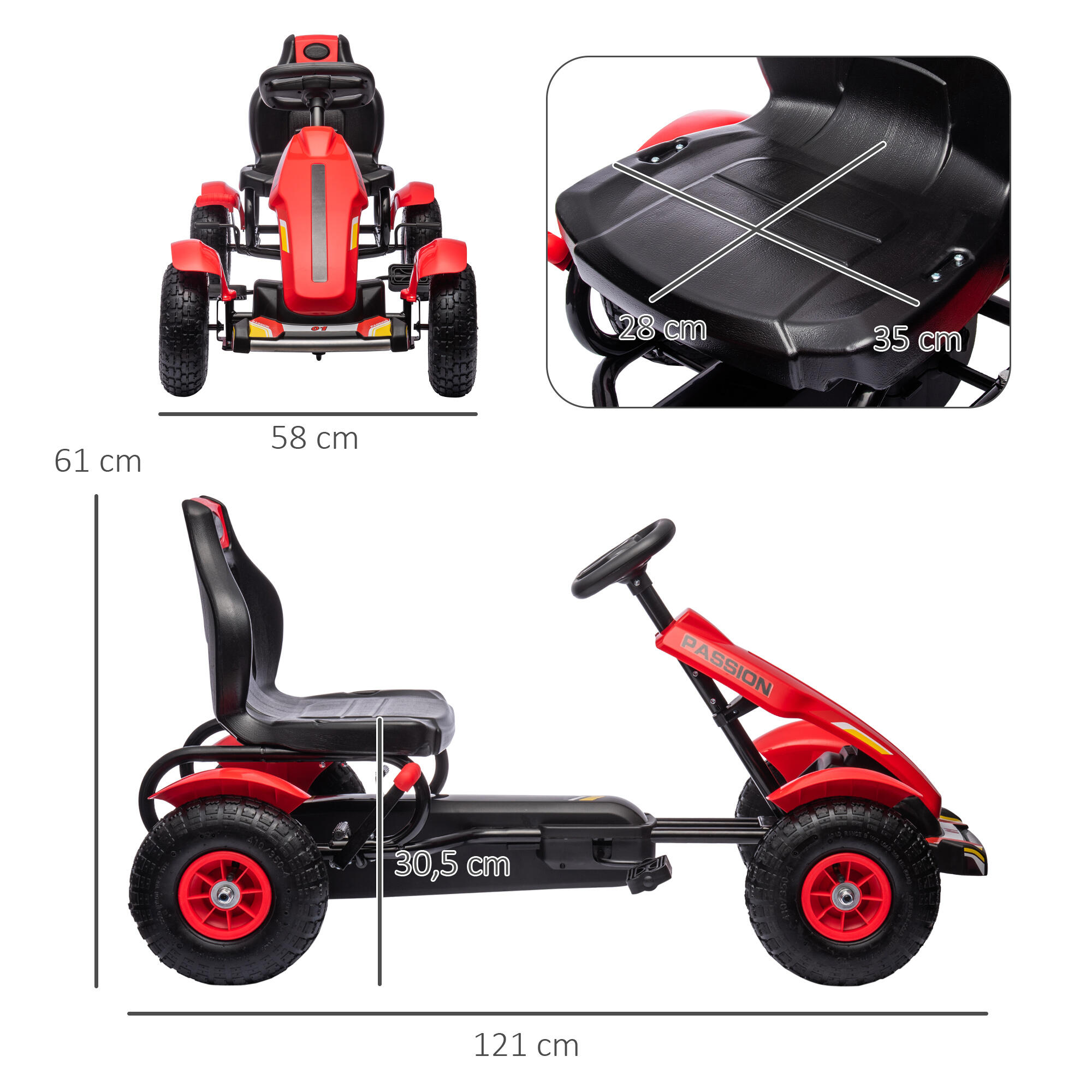 GoKart a Pedales HOMCOM 121x58x61 cm Rojo 3/5
