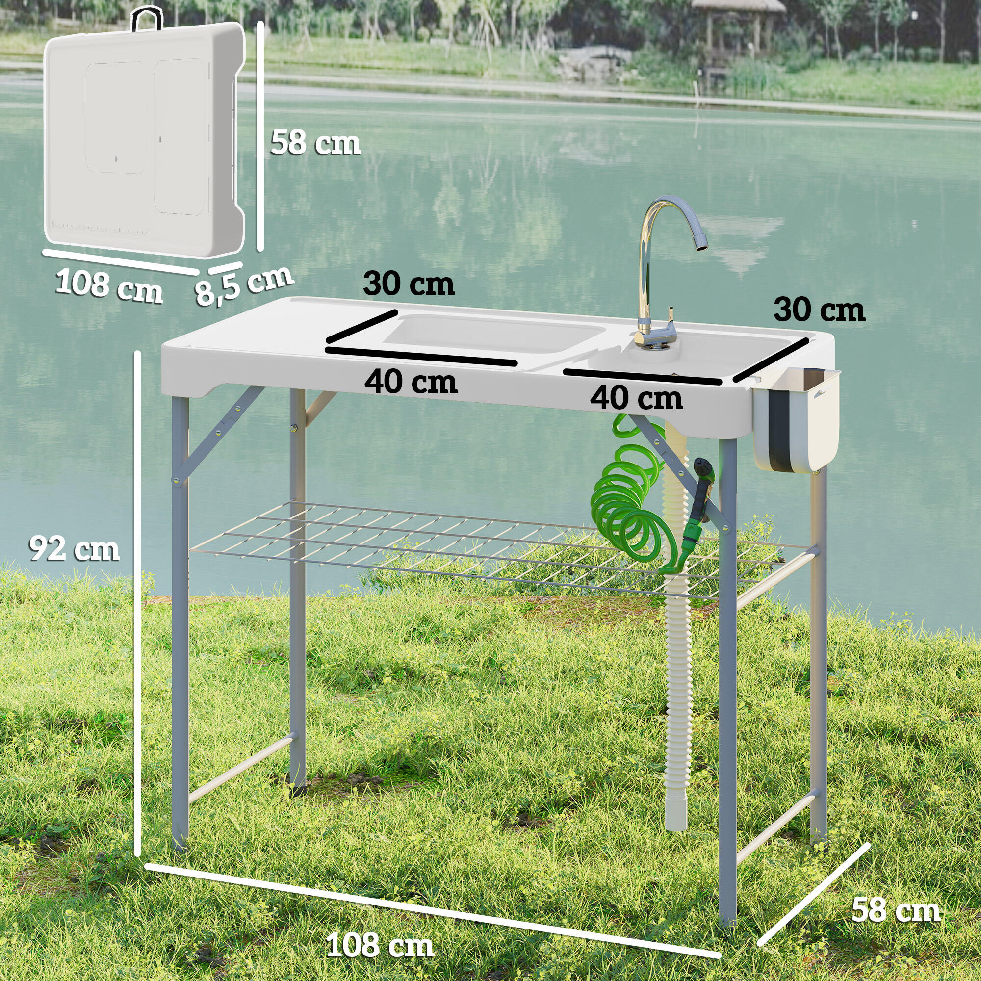 Mesa Plegable Camping Outsunny 108x58x92 cm Blanco 3/5