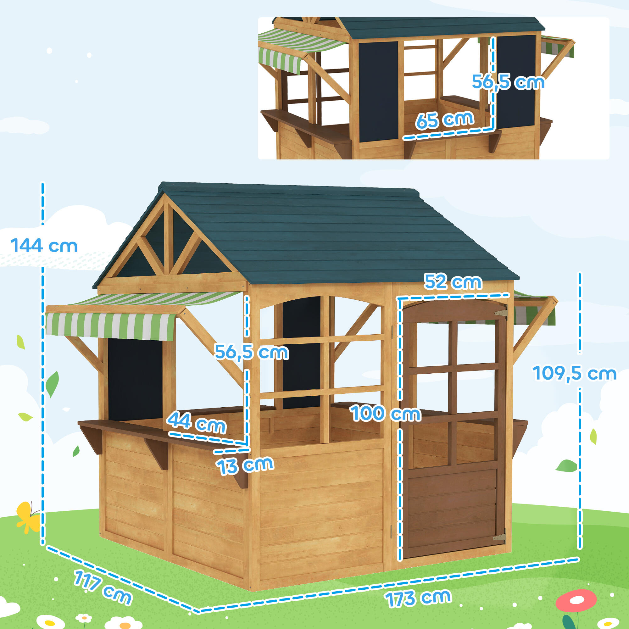Casita Infantil Exterior AIYAPLAY 173x117x144 cm Madera Natural 3/6