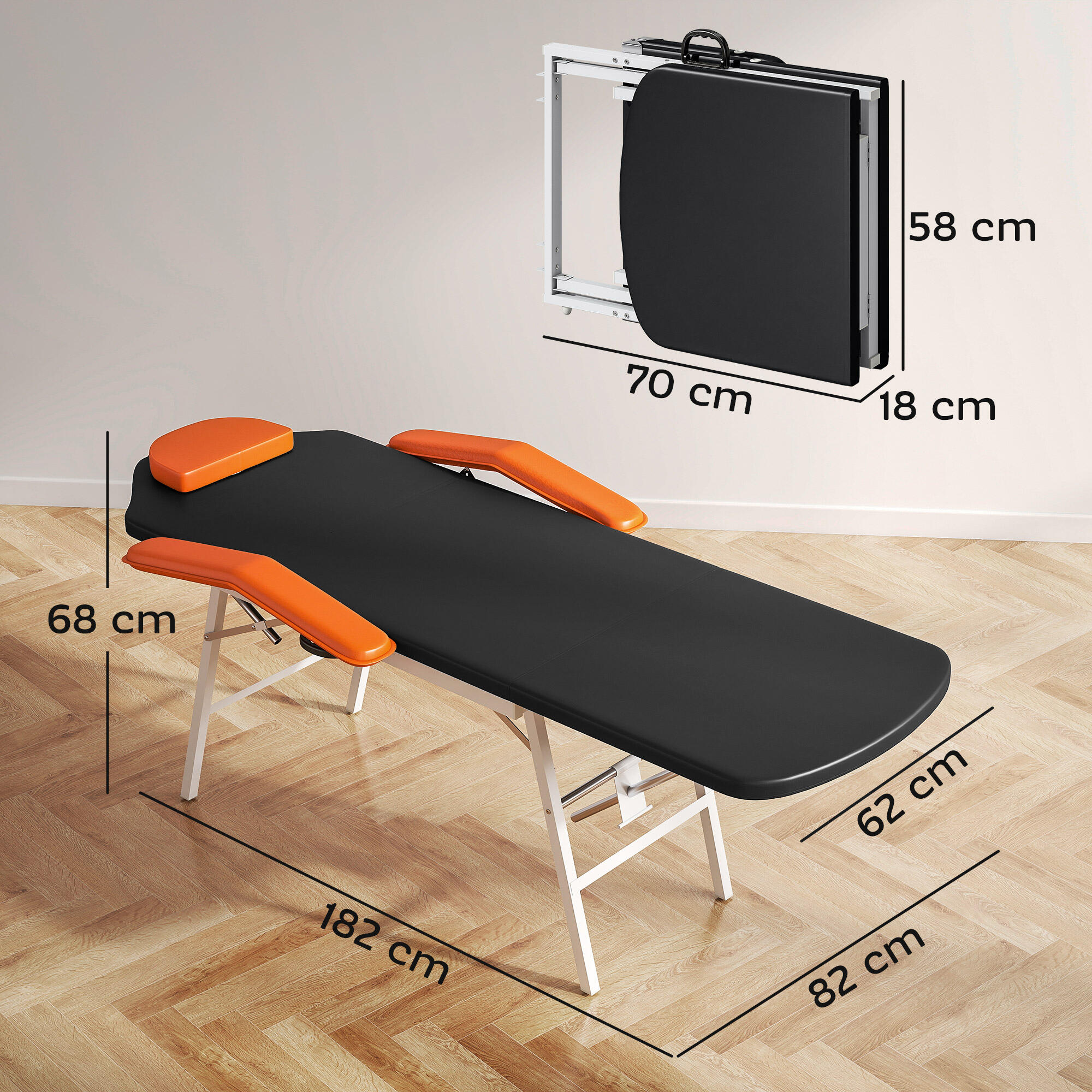 Marquesa de massagem 182x82x68 cm preto e laranja HOMCOM 3/6