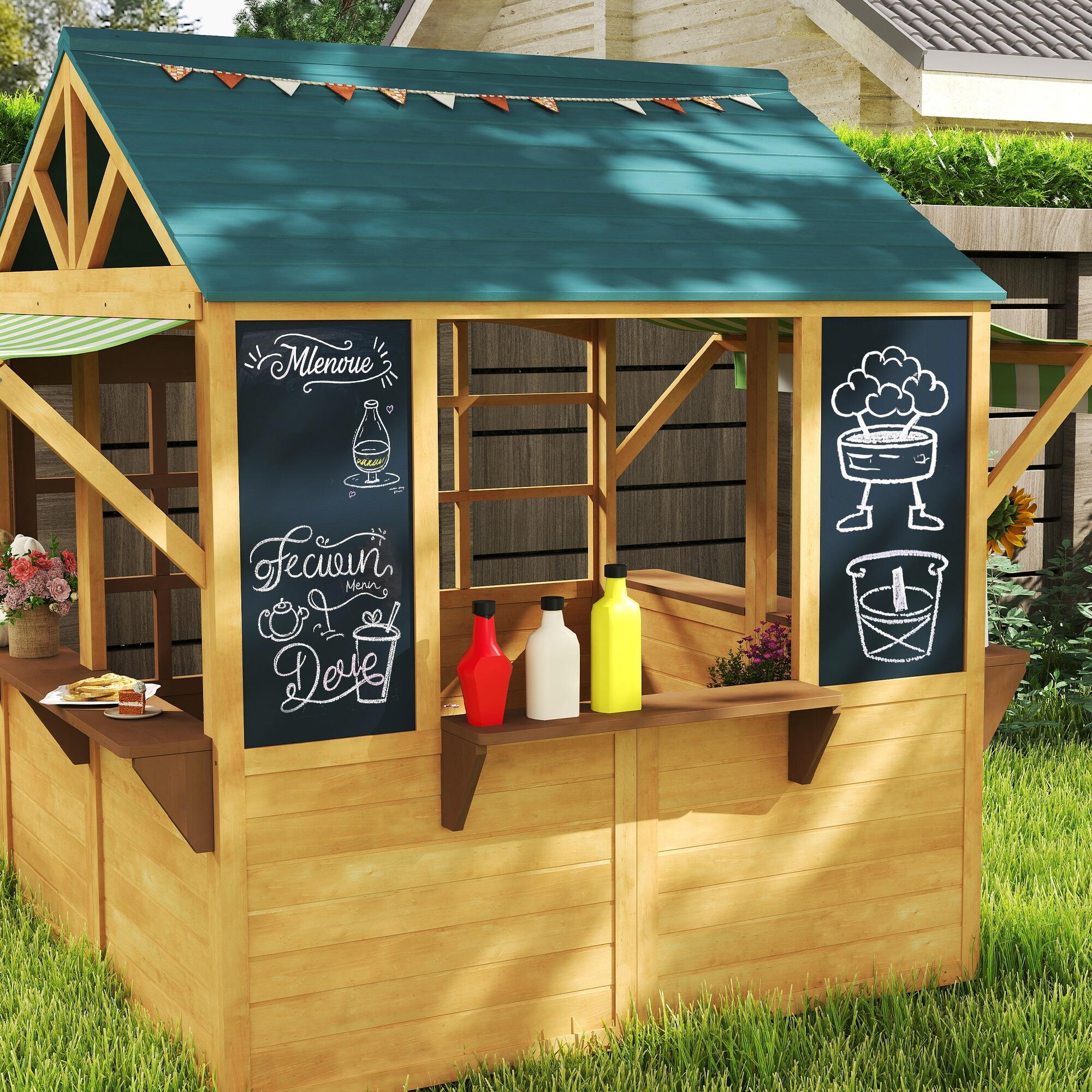 Casita Infantil Exterior AIYAPLAY 173x117x144 cm Madera Natural 5/6