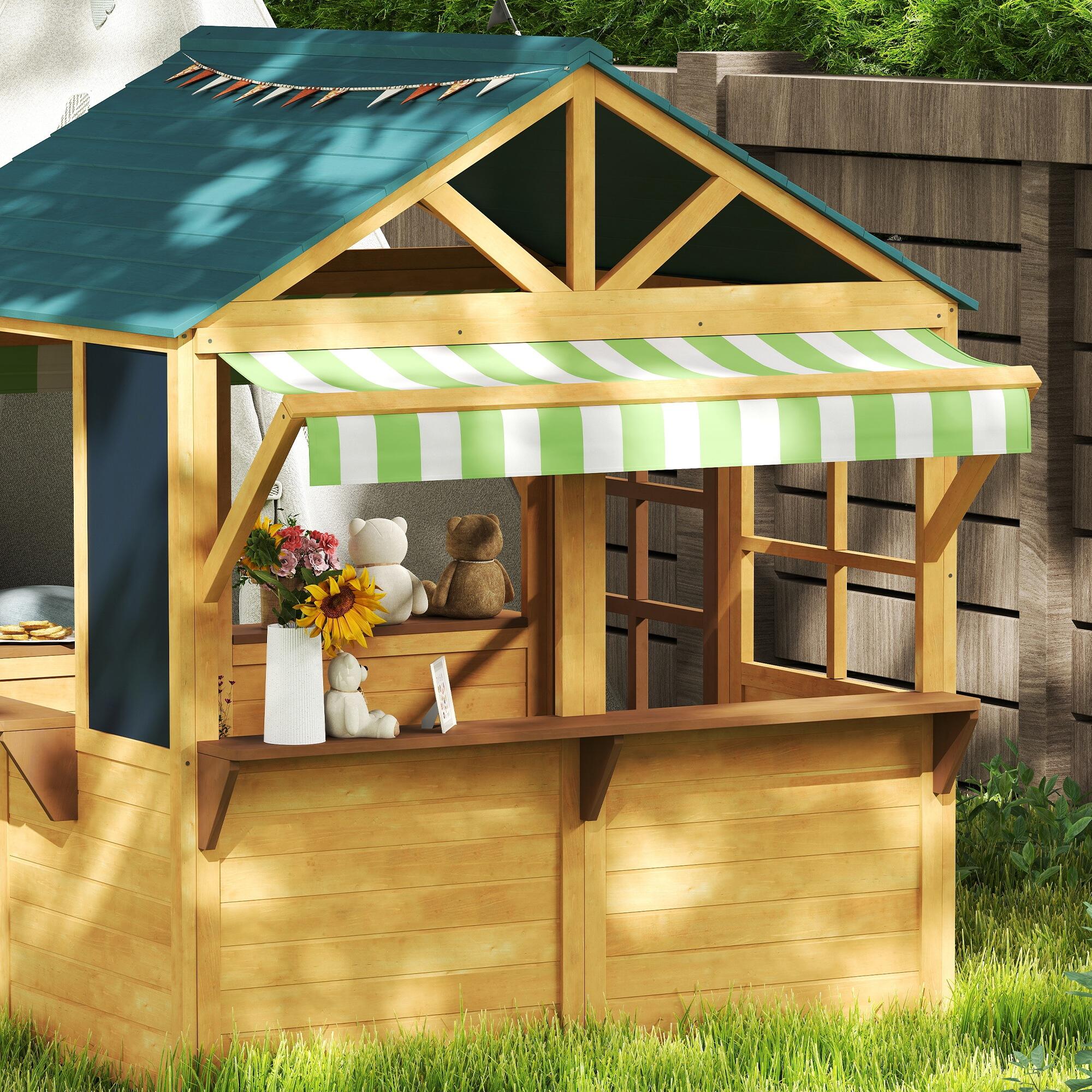 Casita Infantil Exterior AIYAPLAY 173x117x144 cm Madera Natural 4/6