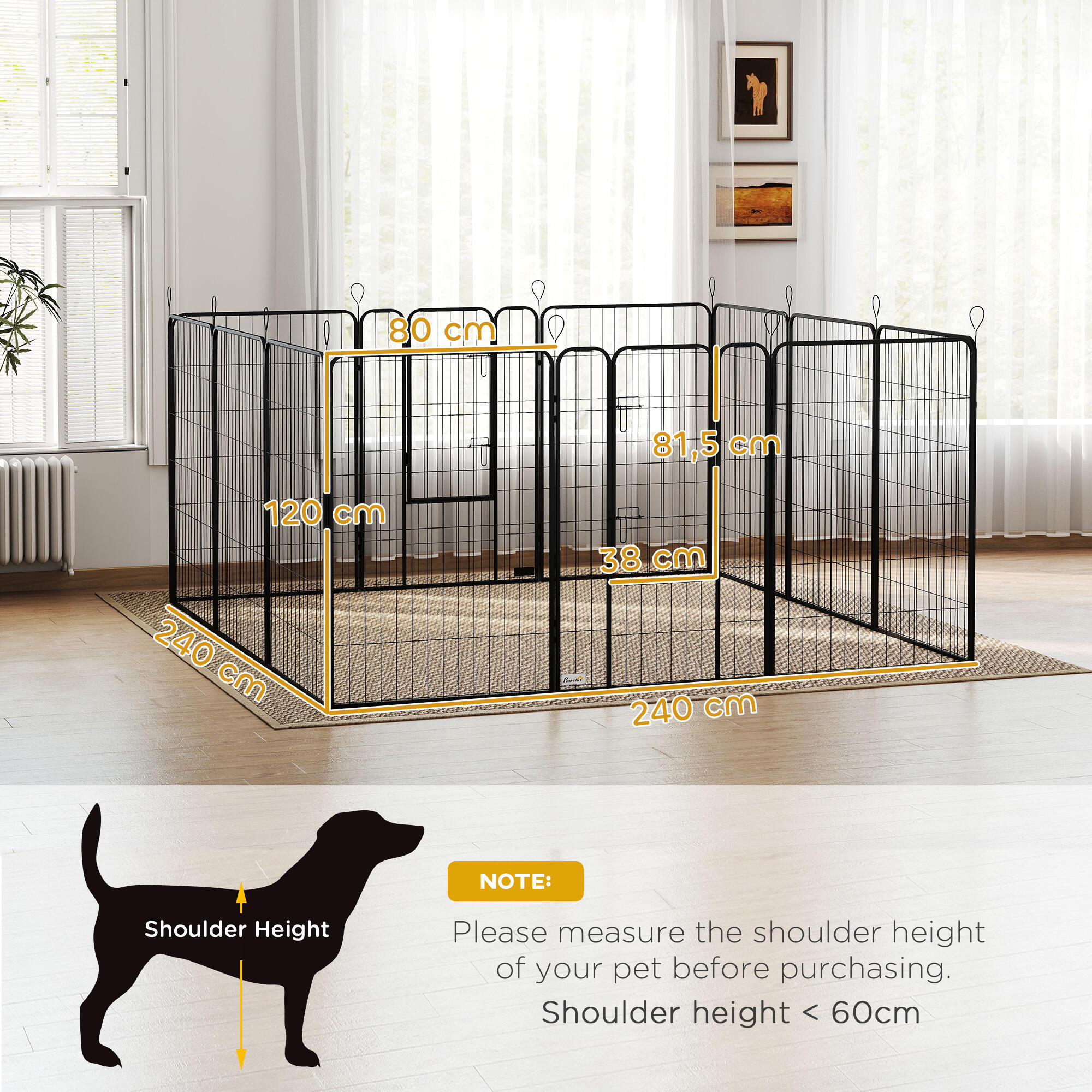 Parque para Perros PawHut 80x1.5x120 cm Negro 3/5