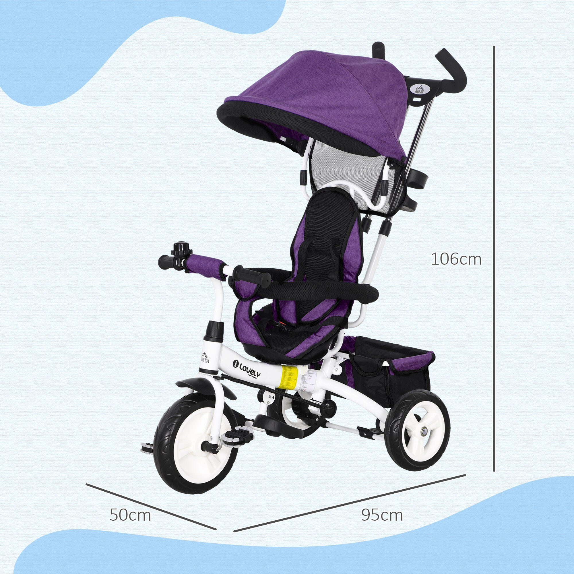 Triciclo evolutivo para bebés 95x50x106 cm roxo HOMCOM 3/5