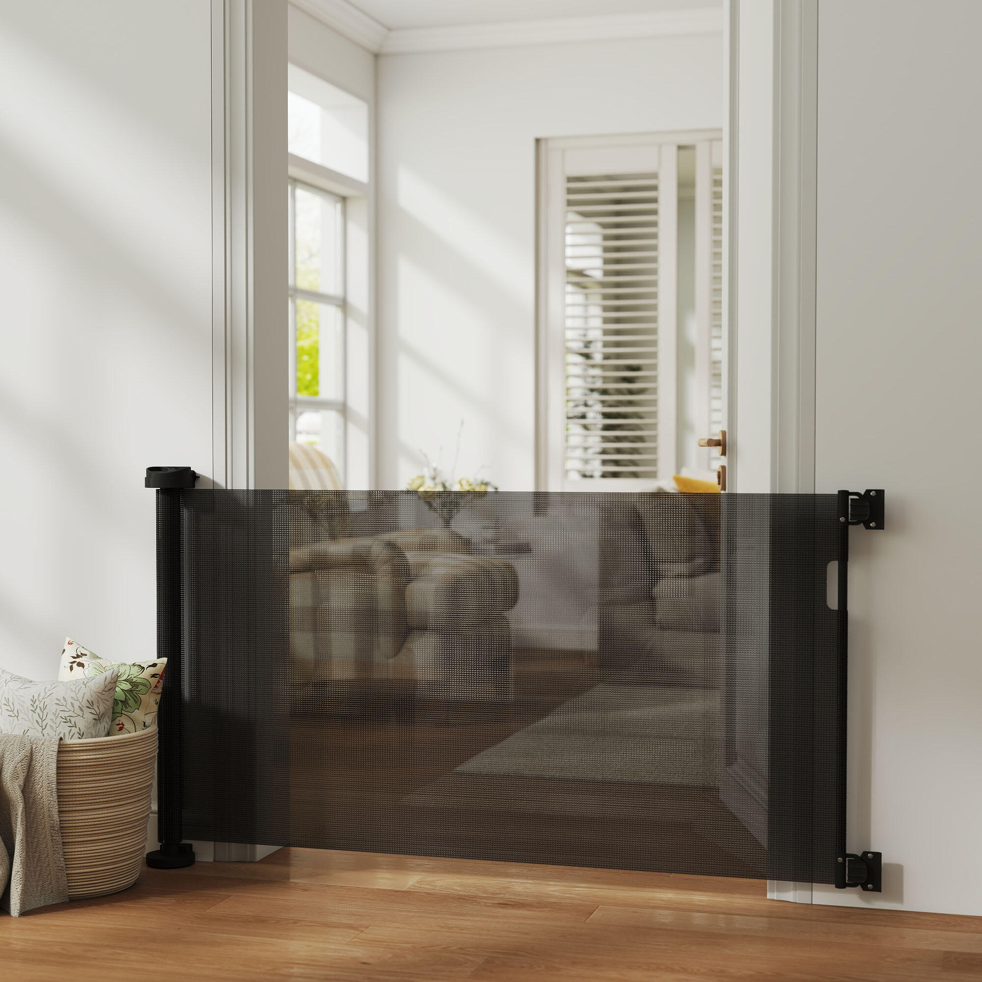 Barrera para Perros PawHut 142x10x87 cm Negro 4/5